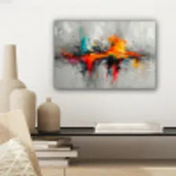 Moderne kunst - Oranje - Grijs - Abstract canvas 2cm klein -sfeer6