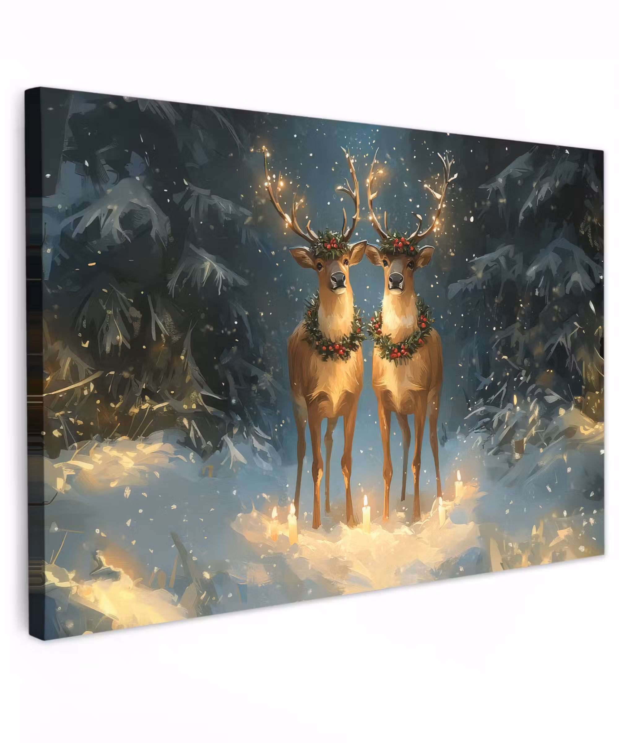 Canvas Print - Pine Fairy Tale - Reindeer - Night