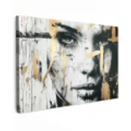 Portret - Vrouw - Penseelstreken - Goud canvas 2cm klein -z3d