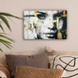 Portret - Vrouw - Penseelstreken - Goud canvas 2cm klein -sfeer1