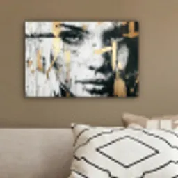 Portret - Vrouw - Penseelstreken - Goud canvas 2cm klein -sfeer3