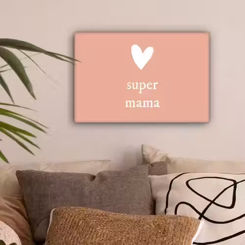Presentje voor Moederdag super mama lichtroze/wit canvas 2cm klein -sfeer1