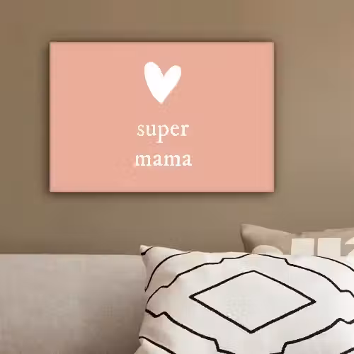 Presentje voor Moederdag super mama lichtroze/wit canvas 2cm klein -sfeer3