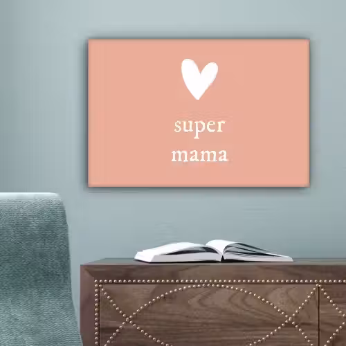 Presentje voor Moederdag super mama lichtroze/wit canvas 2cm klein -sfeer4