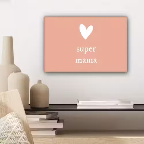 Presentje voor Moederdag super mama lichtroze/wit canvas 2cm klein -sfeer6