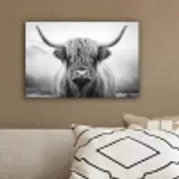Schotse hooglander - Mist - Zwart - Wit canvas 2cm klein -sfeer3