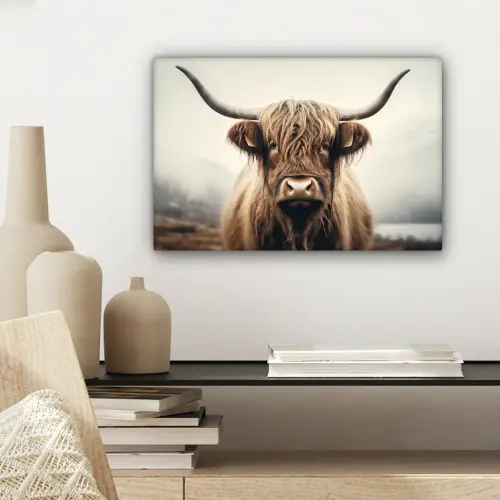 Schotse hooglander - Hoorns - Landschap canvas 2cm klein -sfeer6