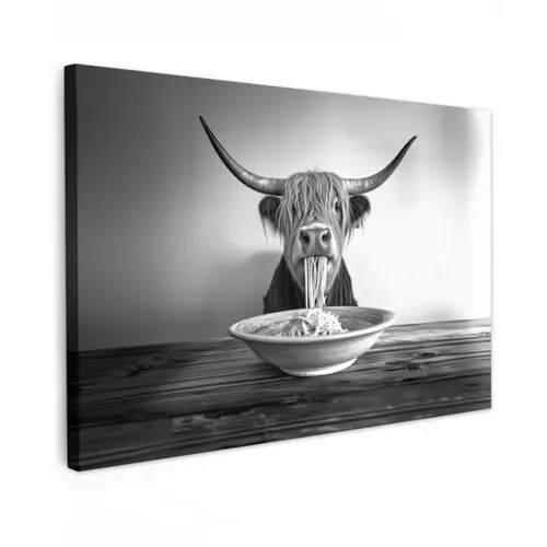 Schotse Hooglander - Spaghetti - Dieren - Zwart wit canvas 2cm klein -z3d