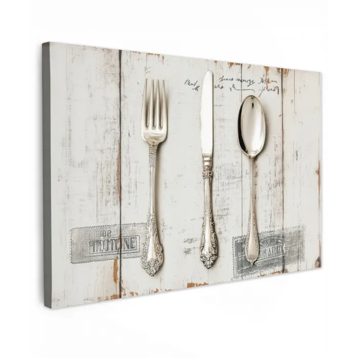 Zilver - Bestek - Hout canvas 2cm klein -z3d