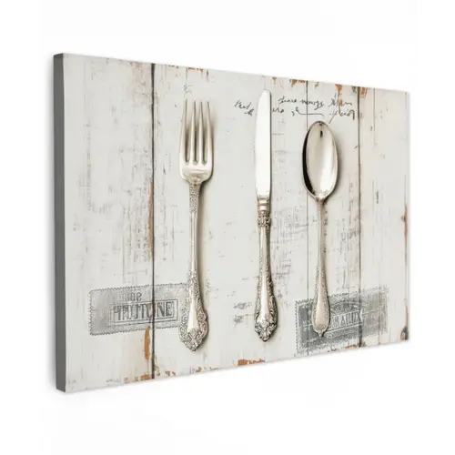Zilver - Bestek - Hout canvas 2cm klein -z3d