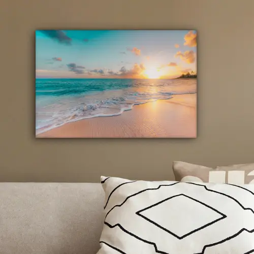 Zonsondergang - Strand - Zee - Zomer - Blauw canvas 2cm klein -sfeer3