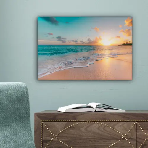 Zonsondergang - Strand - Zee - Zomer - Blauw canvas 2cm klein -sfeer4