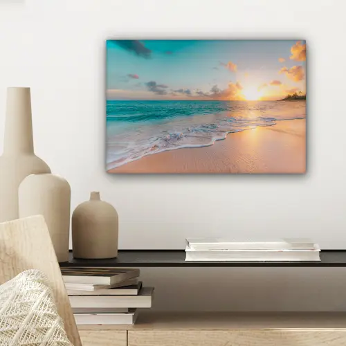Zonsondergang - Strand - Zee - Zomer - Blauw canvas 2cm klein -sfeer6
