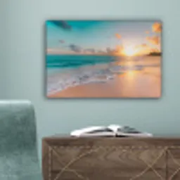 Zonsondergang - Strand - Zee - Zomer - Blauw canvas 2cm klein -sfeer4