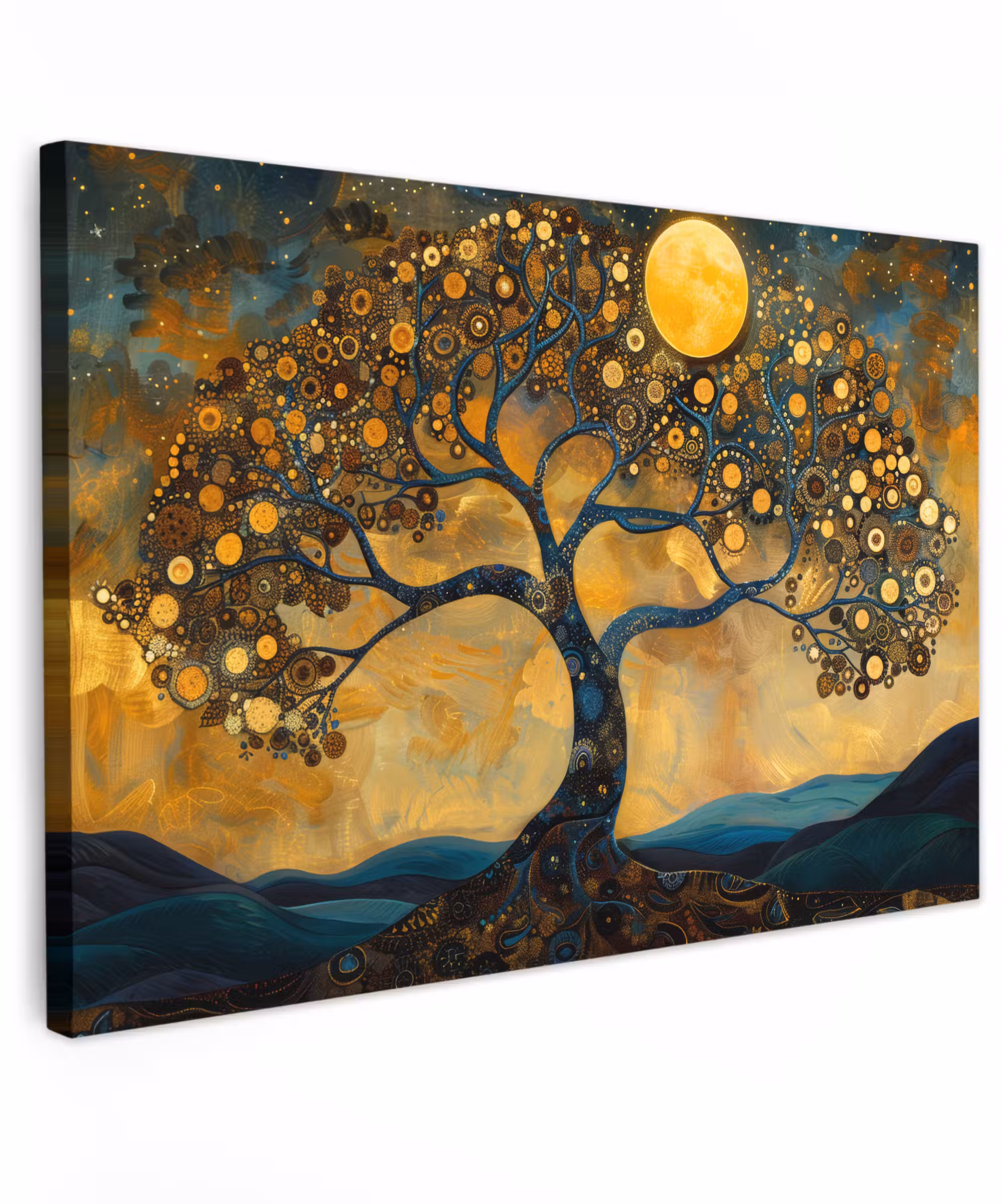 Canvas Print - Tree - Moon - Flowers - Gold - Art