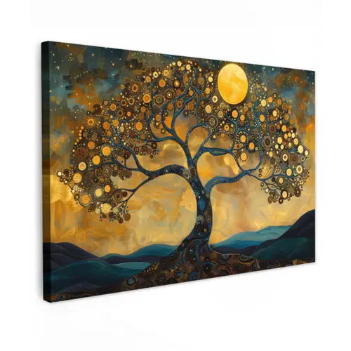 Boom - Maan - Bloemen - Goud - Kunst canvas 2cm klein -z3d