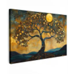 Boom - Maan - Bloemen - Goud - Kunst canvas 2cm klein -z3d