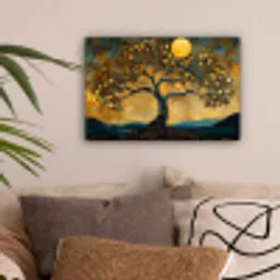 Boom - Maan - Bloemen - Goud - Kunst canvas 2cm klein -sfeer1