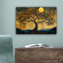 Boom - Maan - Bloemen - Goud - Kunst canvas 2cm klein -sfeer4