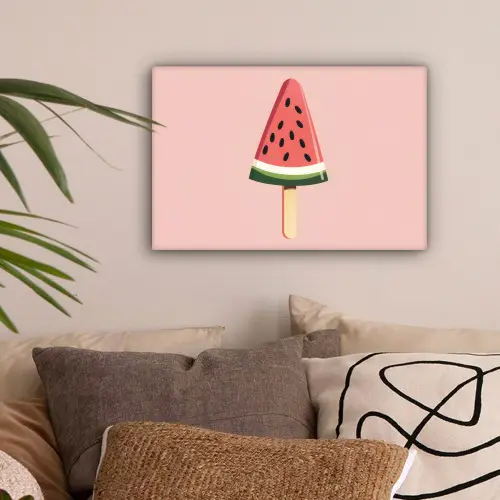 Watermeloen - Ijsje - Pitjes - Rood canvas 2cm klein -sfeer1