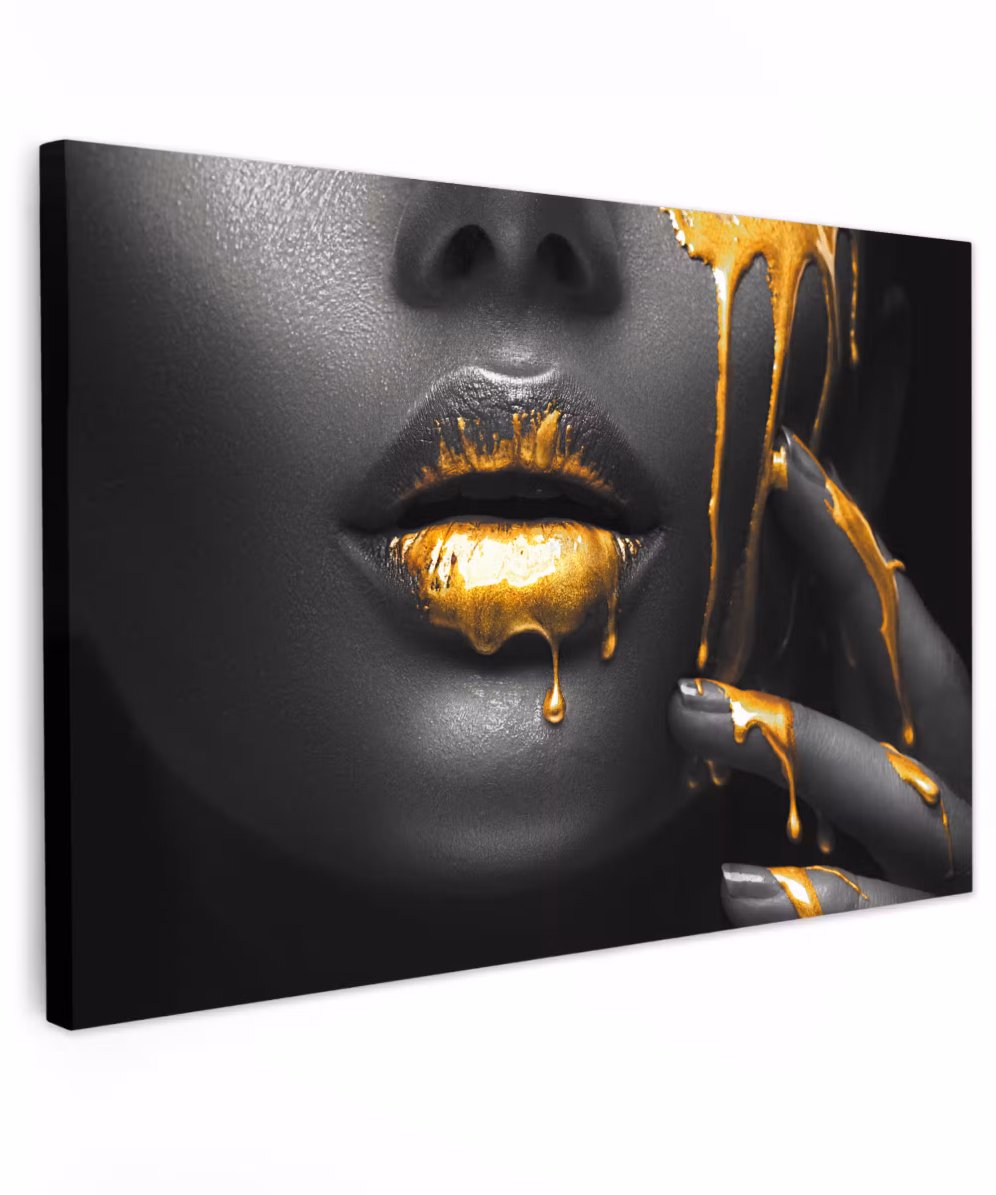 Canvas Print - Woman - Black - Gold - Face - Lips
