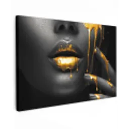 Vrouw - Zwart - Goud - Gezicht - Lippen canvas 2cm klein -z3d