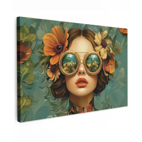 Vrouw - Bloemen - Vlinders - Natuur - Vintage canvas 2cm klein -z3d