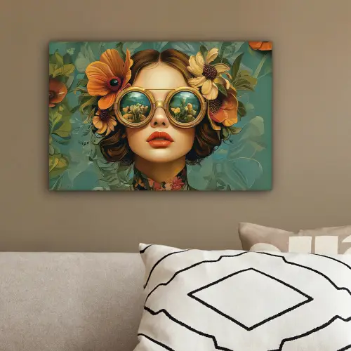 Vrouw - Bloemen - Vlinders - Natuur - Vintage canvas 2cm klein -sfeer3
