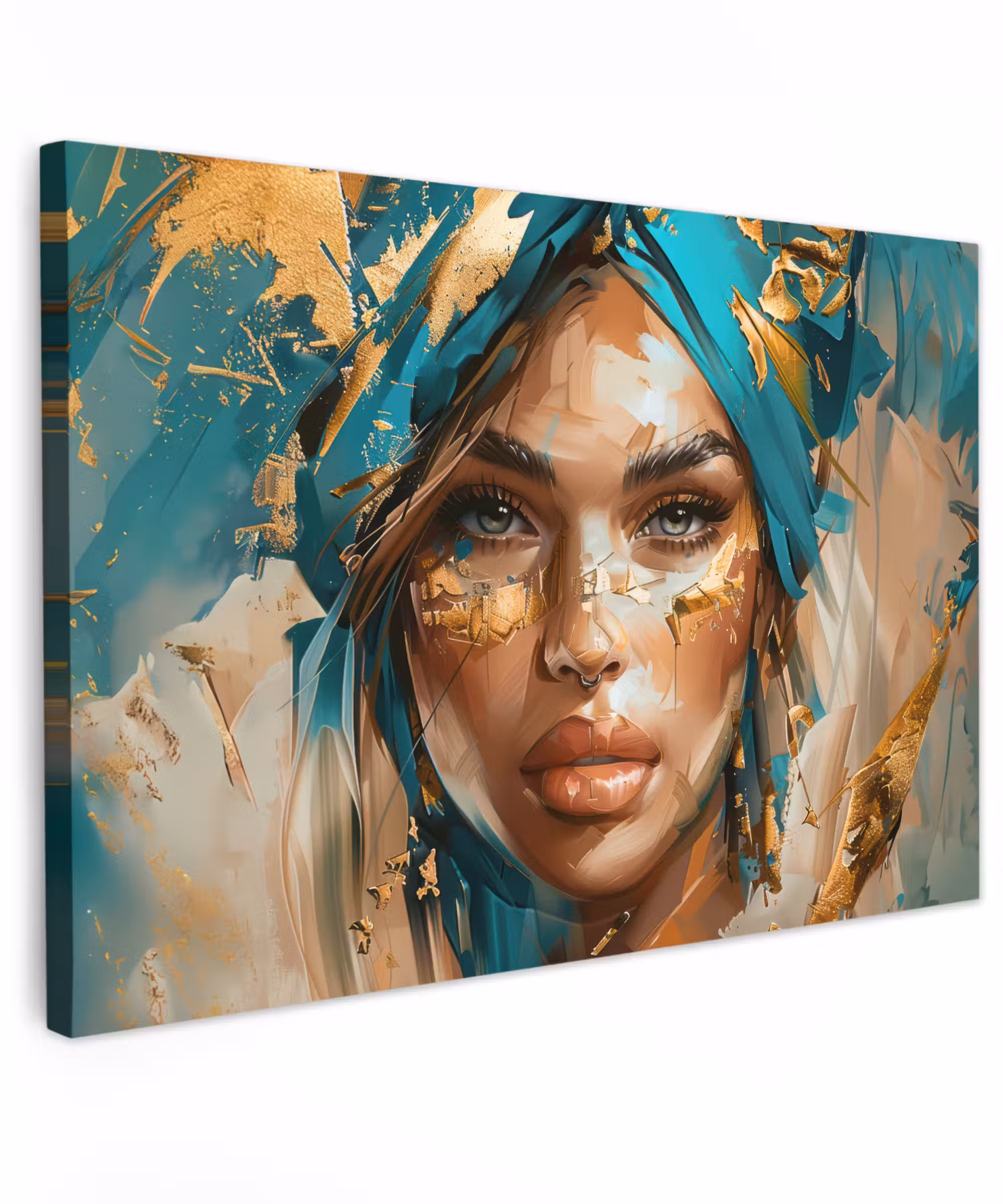Canvas Print - Woman - Portrait - Gold - Luxury - Blue