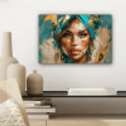 Vrouw - Portret - Goud - Luxe - Blauw canvas 2cm klein -sfeer6