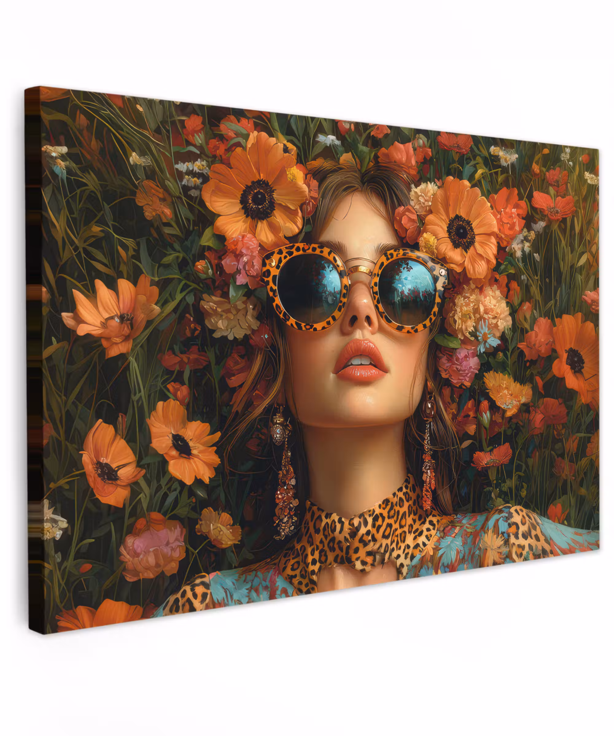 Canvas Print - Women - Flowers - Modern - Glasses - Abstract