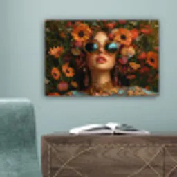 Vrouwen - Bloemen - Modern - Bril - Abstract canvas 2cm klein -sfeer4