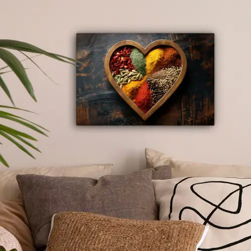 Houten - Hart - Kleurrijke - Specerijen canvas 2cm klein -sfeer1