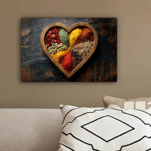 Houten - Hart - Kleurrijke - Specerijen canvas 2cm klein -sfeer3