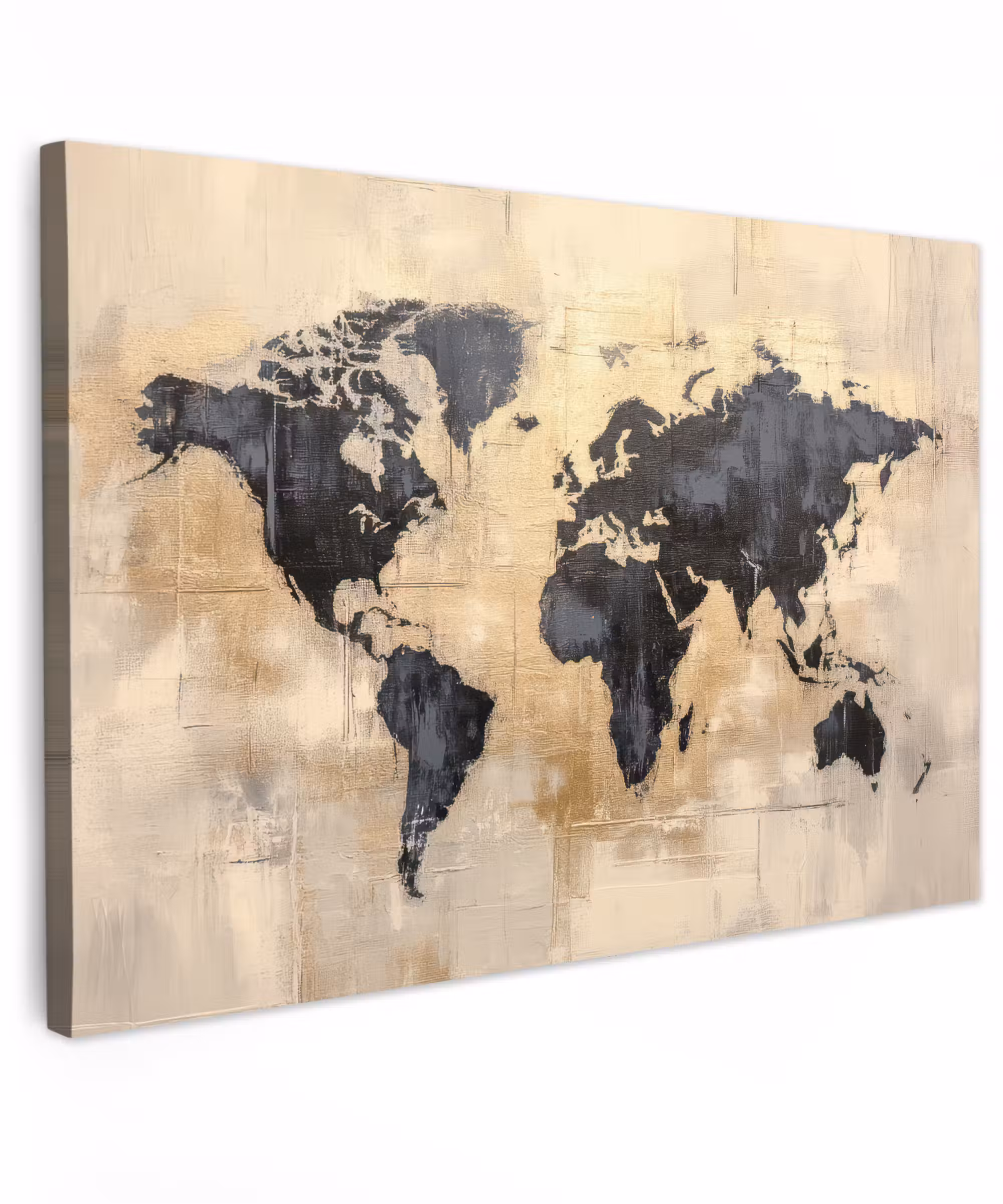 Canvas Print - World map - Gold - Black - Abstract