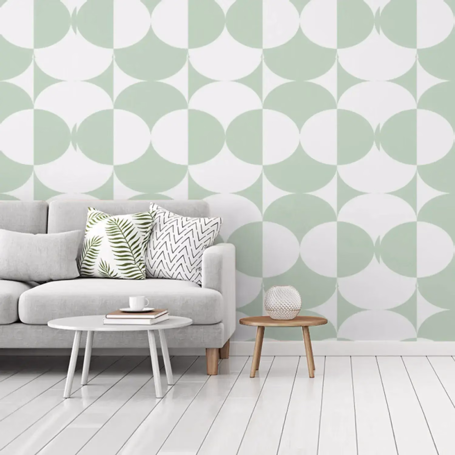 Wallpaper with white and green circles