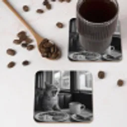 Kat - Koffie - Brood - Zwart onderzetter kurk middel -sfeer2