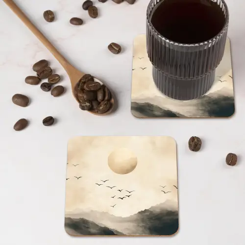 Landschap - Japandi - vogel onderzetter kurk middel -sfeer2