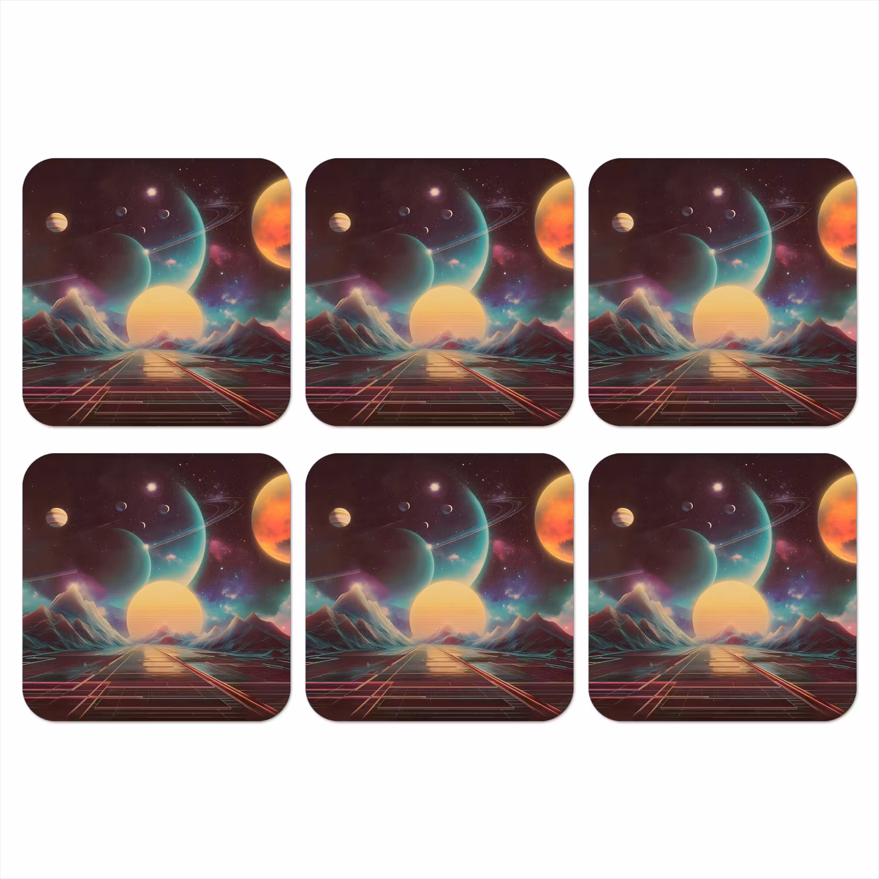Coaster - Planets - Neon - Mountain landscape - Sun