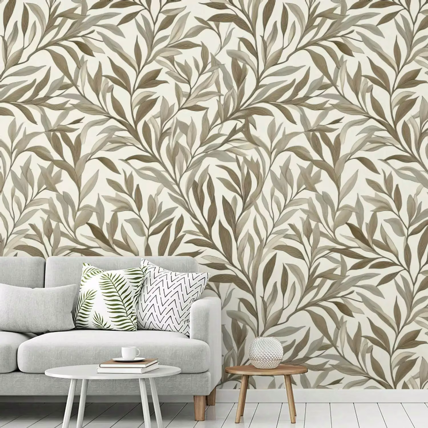 Behang - Takken - Botanisch - Taupe