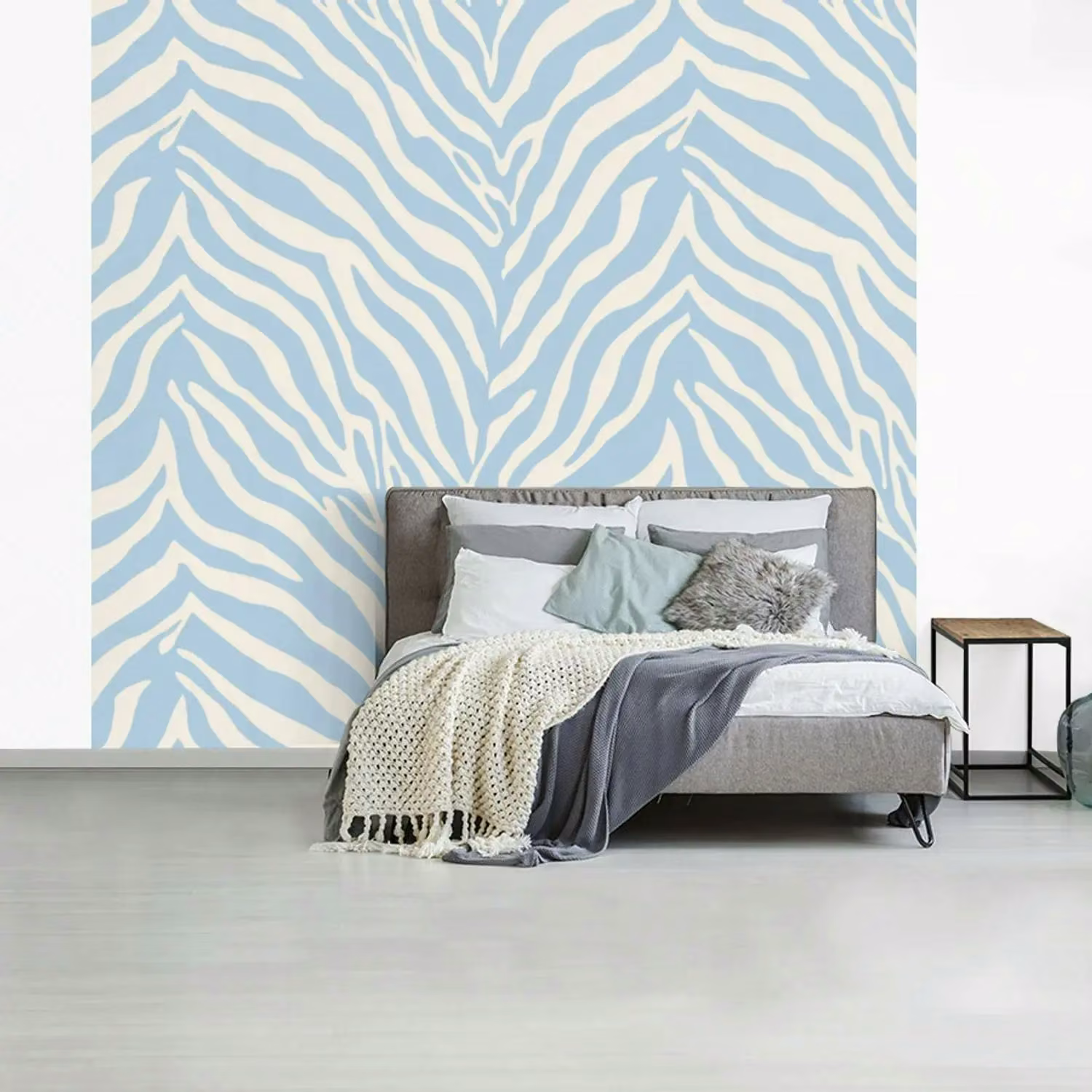 Behang - Zebra - Motief - Blauw - Wit