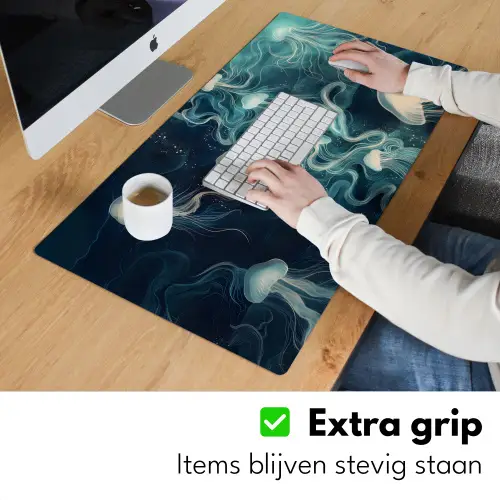 Kwallen - Zee - Wit - Golven Muismat XXL klein -sfeer3