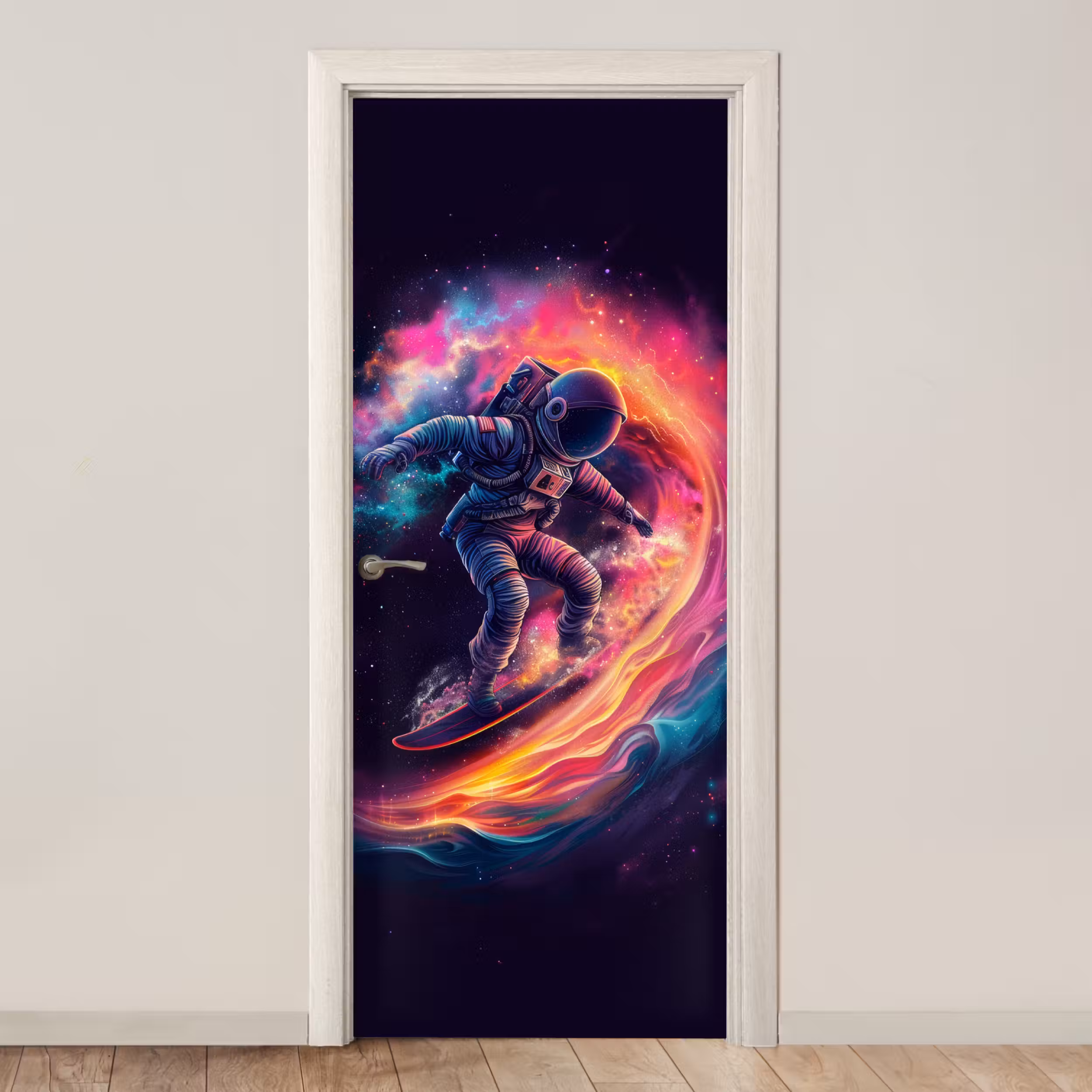 Door sticker - Astronaut - Space - Surfing - Colorful