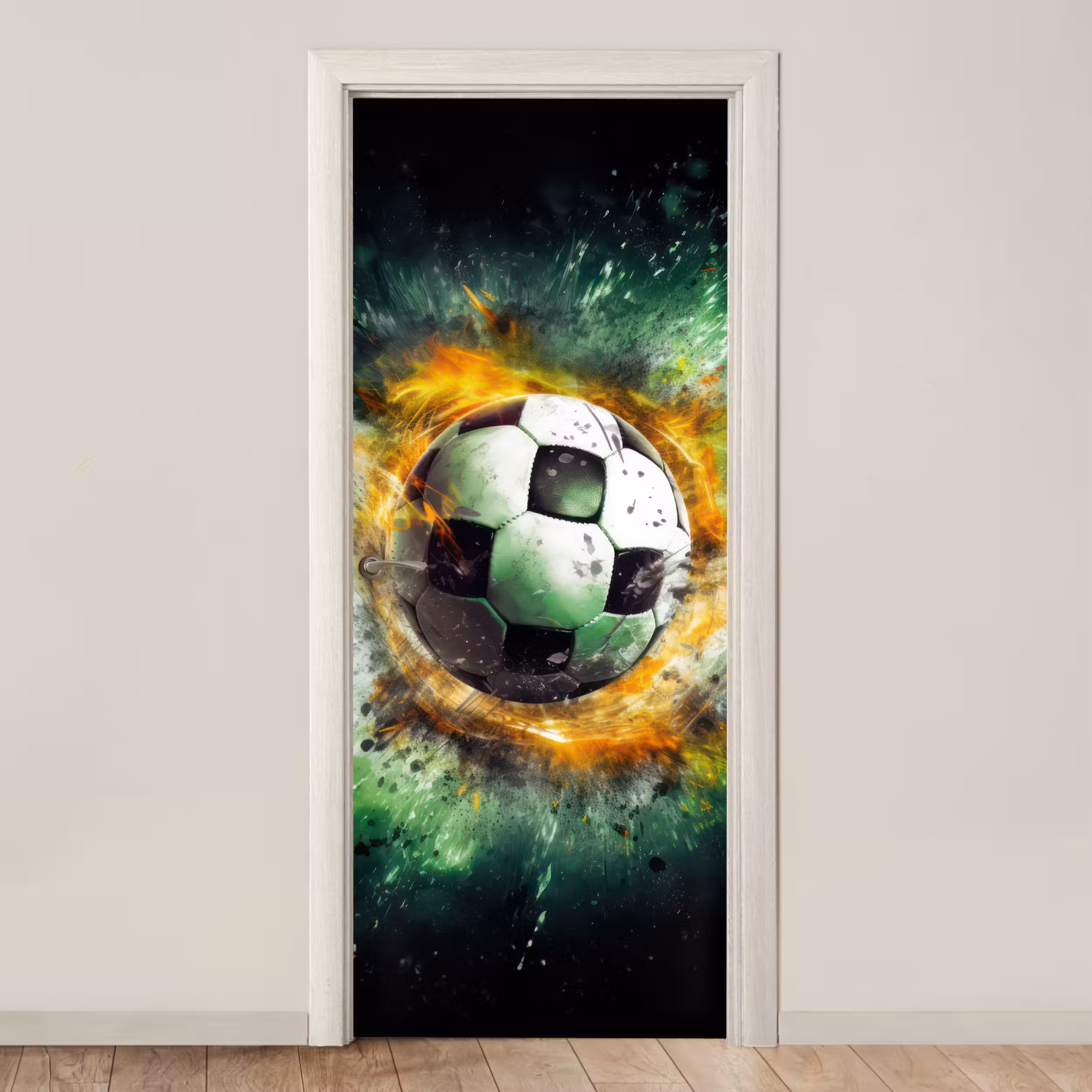 Door sticker - Ball - Football - Green - Orange - Smoke