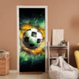 Bal - Voetbal - Groen - Oranje - Rook deurposter klein -sfeer1