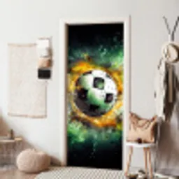 Bal - Voetbal - Groen - Oranje - Rook deurposter klein -sfeer6