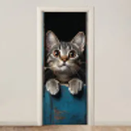 Kat - Doorkijk - Hout - Dieren - Blauw deurposter klein -3d_beige