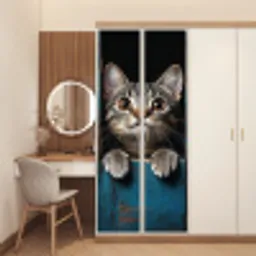 Kat - Doorkijk - Hout - Dieren - Blauw deurposter klein -sfeer3