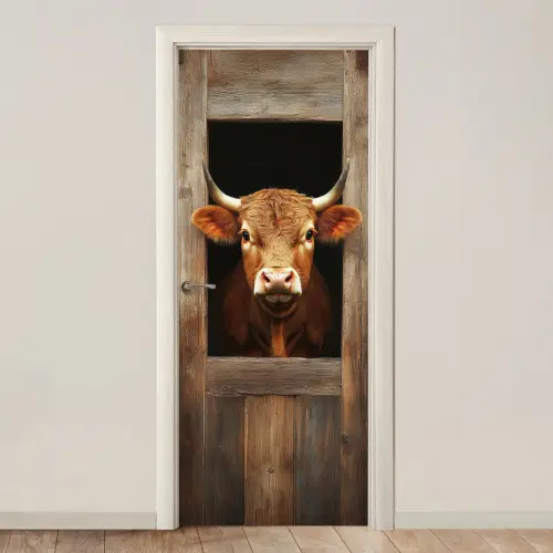 Koe - Doorkijk - Raam - Hout - Dieren deurposter klein -3d_beige