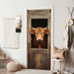 Koe - Doorkijk - Raam - Hout - Dieren deurposter klein -sfeer6